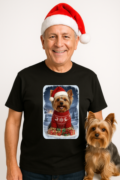 Vánoční tričko s Yorkshirským teriérem0